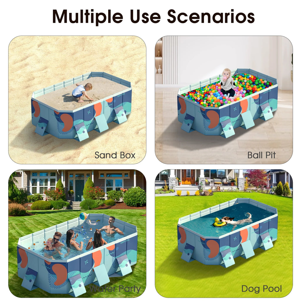 RICHYOUNG 101"Foldable Swimming Pool for 1-6 People,Non-Inflatable Above Ground Garden Pool for Kids, Family(Blue)