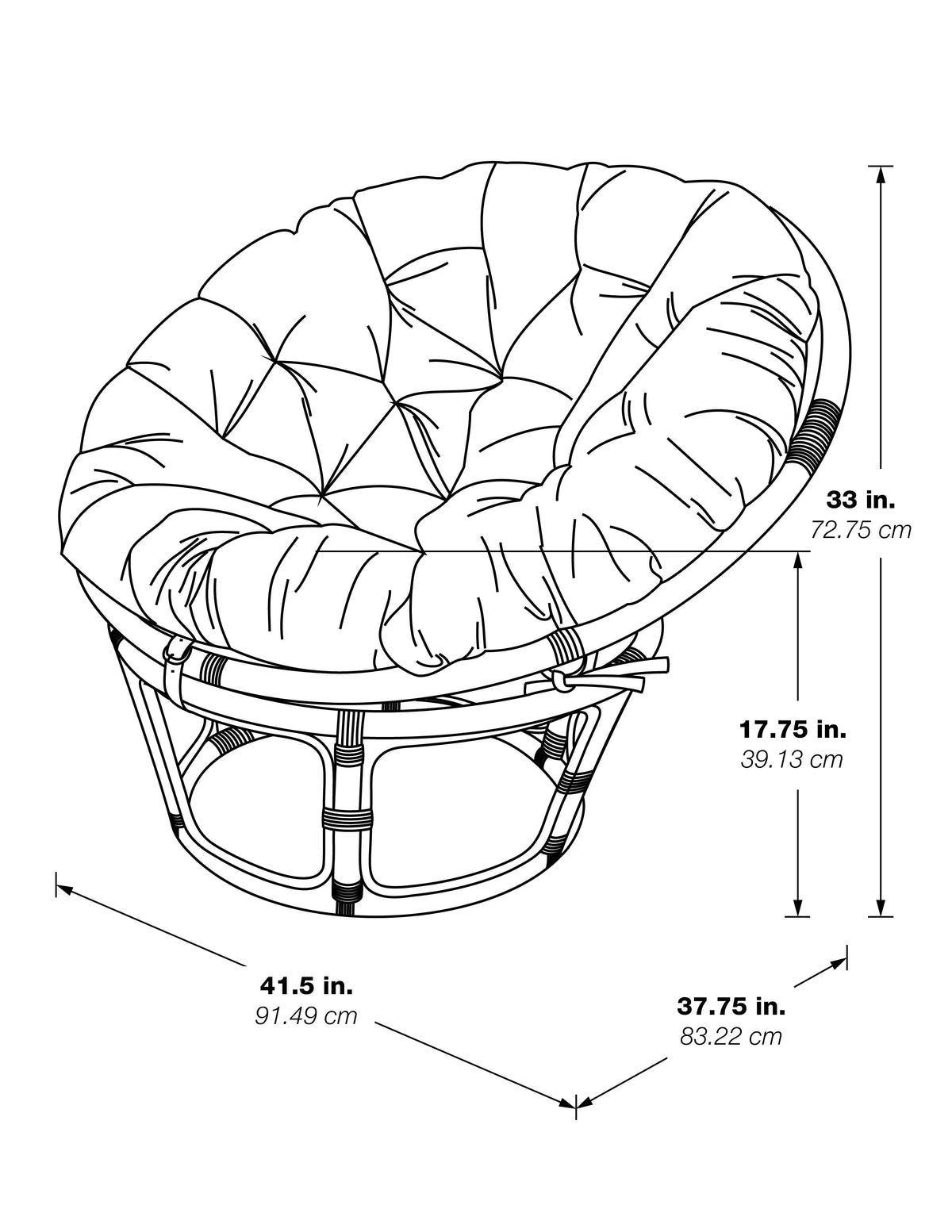 OSP Home Furnishings Specialty Seating Series Papasan Chair, Brown Rattan Frame with Green Round Pillow Cushion