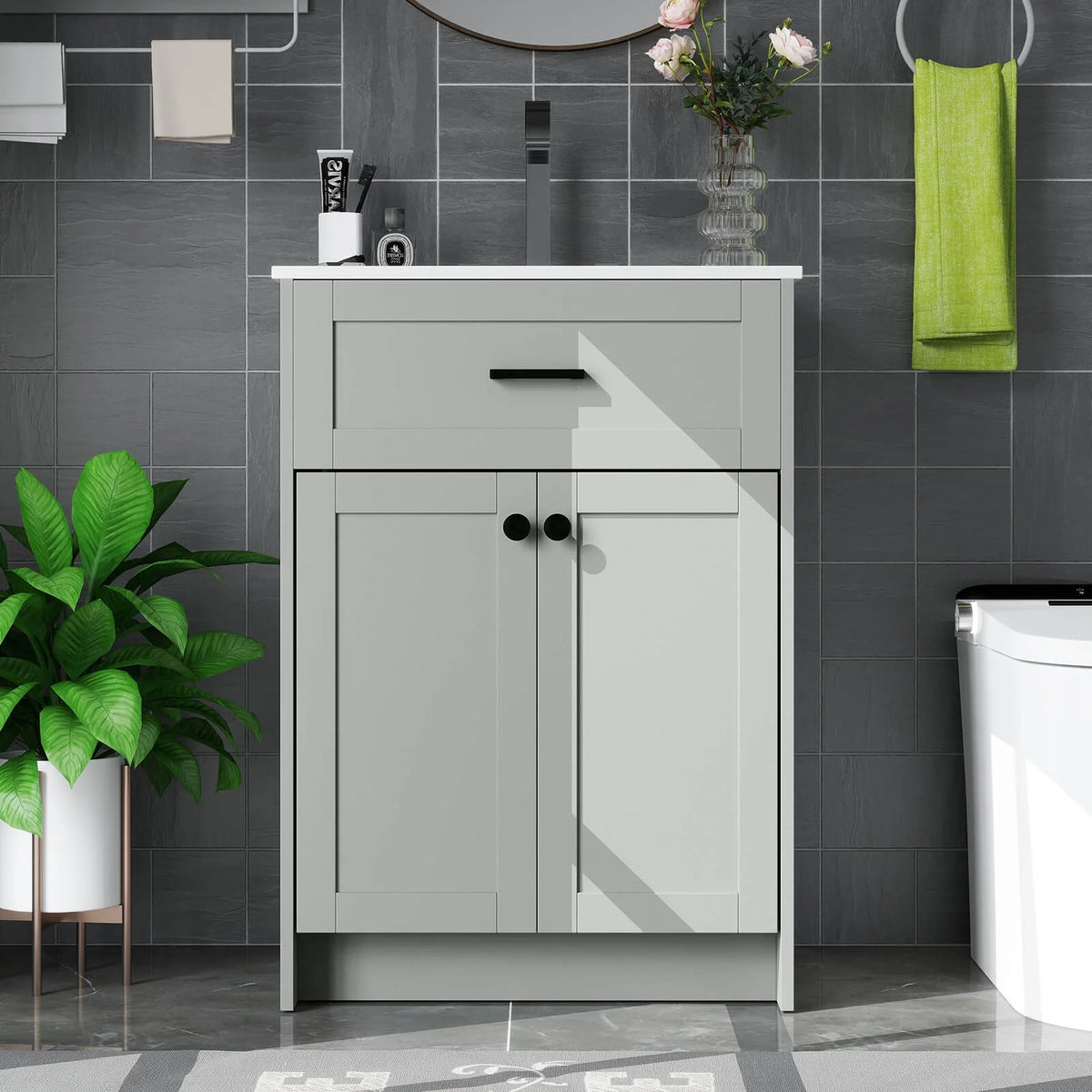 Costway Bathroom Vanity Unit with Basin Under Sink Bathroom Storage Cabinet Freestanding
