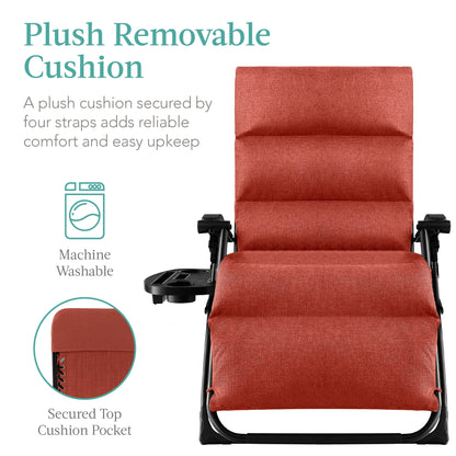 Best Choice Products Oversized Zero Gravity Chair, Folding Recliner w/ Removable Cushion, Side Tray - Fossil Gray