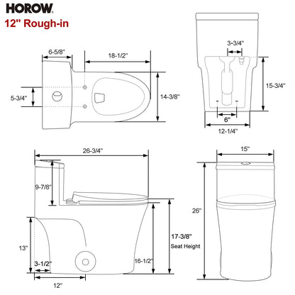 HOROW Compact One Piece Toilet with Comfort Seat ADA Height 17.3" Elongated Dual Flush 0.8/1.28 GPF