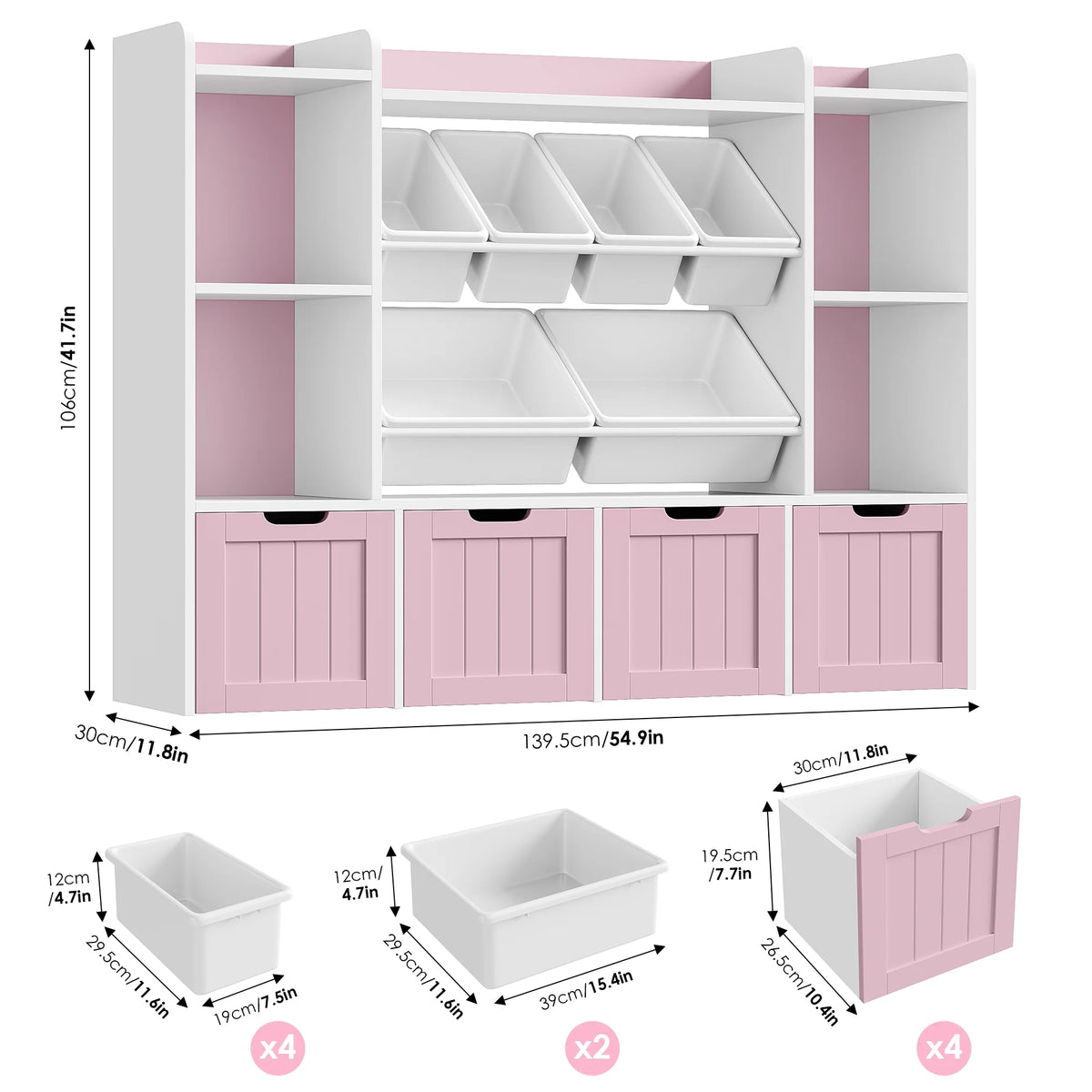 Hiphuta 3 Tier Kids Bookcase with Toy Storage Organizer, Wood Toy Organizer of 6 Boxes & 4 Removable Drawers, White