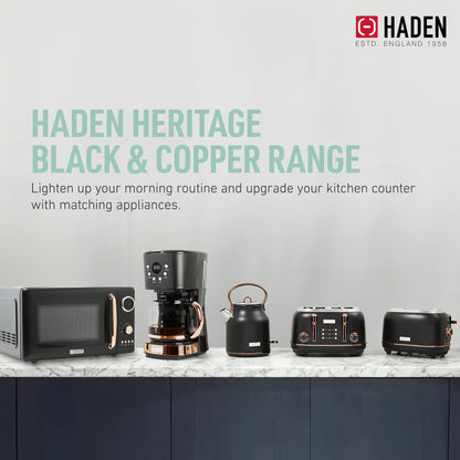 Haden Heritage 1500 1.7 Electric Kettle, Matte Black Finish with Copper Accents