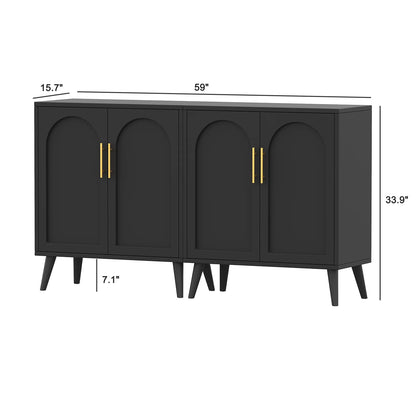 Rovaurx Set of 2 Rattan Storage Cabinet with Doors, Accent Bathroom Floor Cabinet, Modern Sideboard Buffet Cabinet for Living Room, Entryway, Dining Room and Kitchen, Natural