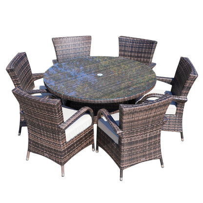 Direct Wicker 7 Piece Patio Dining Set with Rattan Chairs and Cushions, Grey