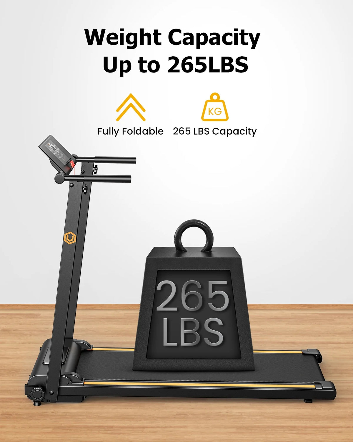 UREVO Folding Treadmill, 2.25HP Portable Mini Treadmills for Home Office, Compact Threadmill with 12 HIIT Modes, LCD Display, 265 lbs Capacity