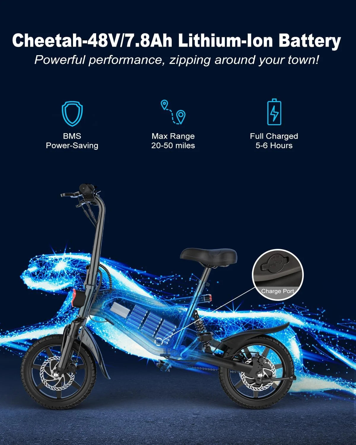 ANCHEER Peak 500W Electric Bike for Adults, Foldable Electric Bikes with 48V 374Wh Battery, 14" Electric Bicycle for Men Women, LCD Digital Display, Cruise Control Ebikes, Dual Suspension Fork UL2849