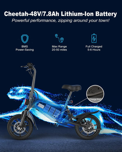 ANCHEER Peak 500W Electric Bike for Adults, Foldable Electric Bikes with 48V 374Wh Battery, 14" Electric Bicycle for Men Women, LCD Digital Display, Cruise Control Ebikes, Dual Suspension Fork UL2849