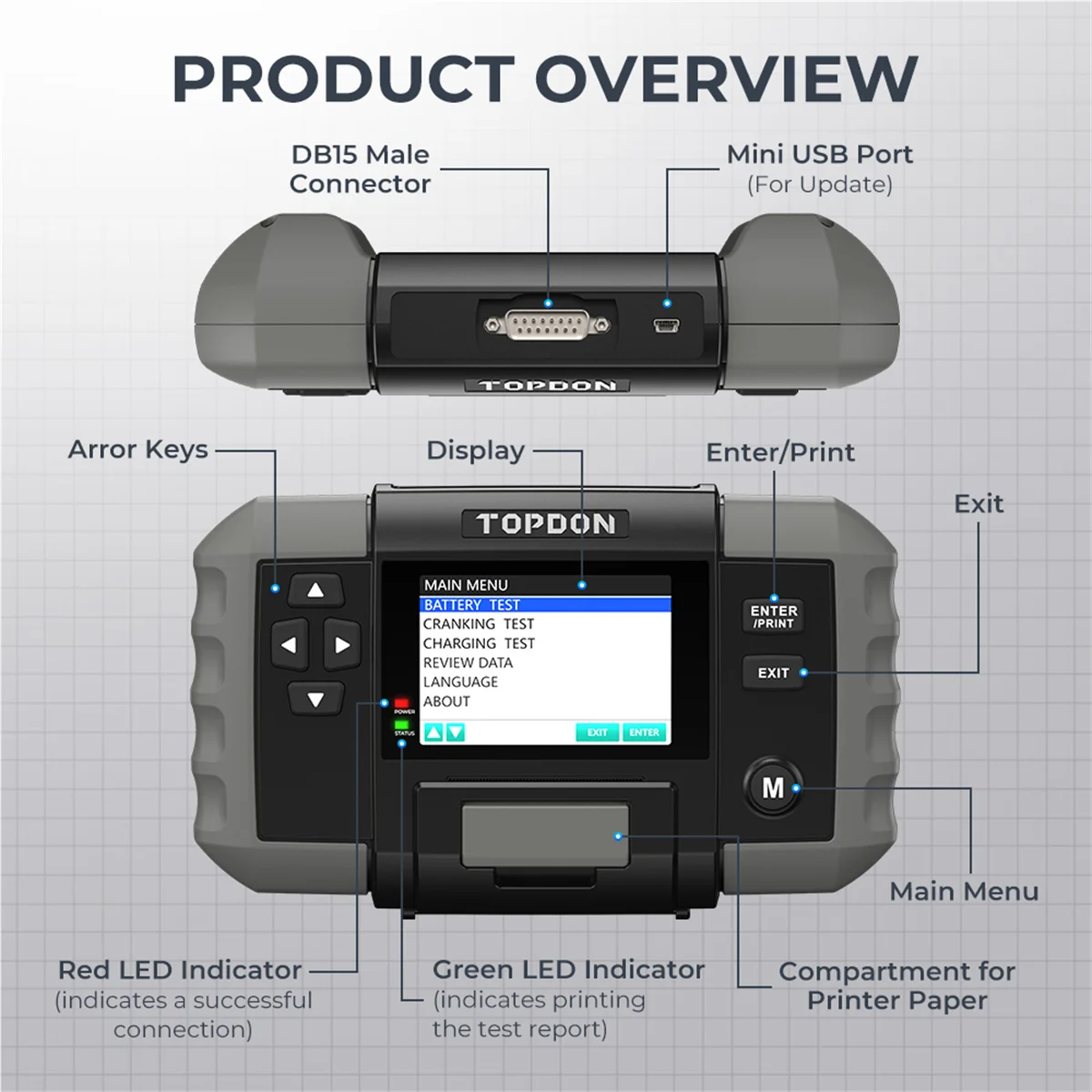 Topdon BT600 - 12V Battery & 12V/24V System Tester w/Built-in Printer