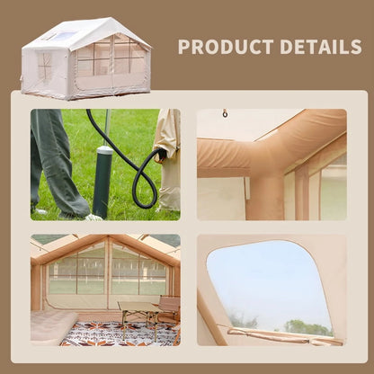 9.8' x 7' Inflatable Camping Tent,4 Season Blow up Tents for Camping, 4-6 Person Inflatable Tent with Stove Jack,Air Tents,Glamping Tent,Waterproof Luxury House with Mesh Window