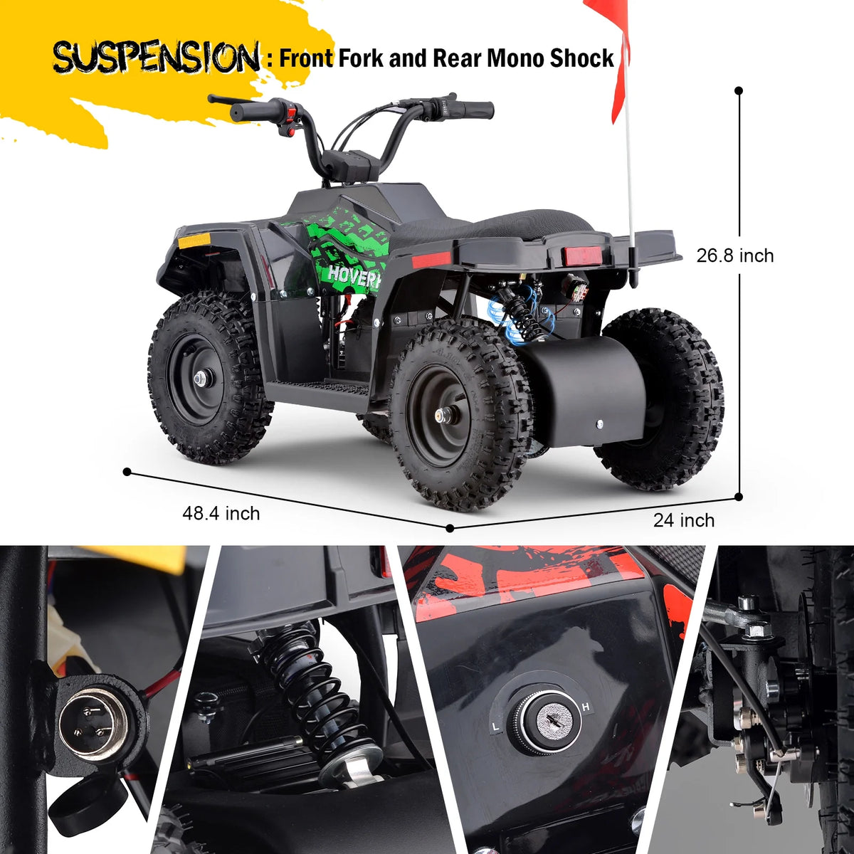 HOVER HEART Electric Dirt Quad, 36V 500W 4-Wheeler, Dual Suspensions, Age 13+
