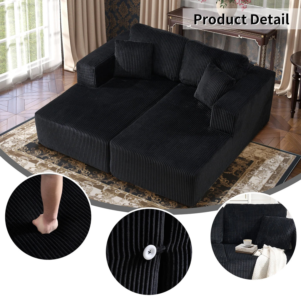 Bonzy Home Sectional Sofa with L-Shape Chaise,Modern Modular Sofa Upholstered Couch Corduroy Fabric for Living Room Bedroom Beige