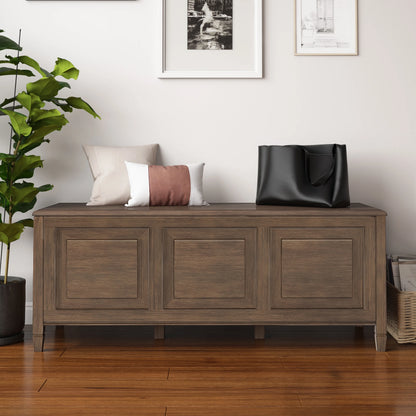Simpli Home Connaught SOLID WOOD 51 inch Wide Traditional Storage Bench Trunk in Dark Chestnut Brown