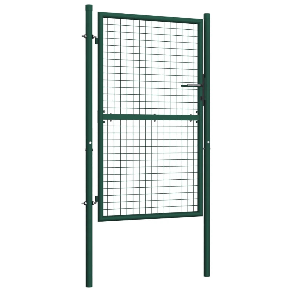 vidaXL Fence Gate Metal Fence Post Garden Gate for Outdoor Patio Steel Green