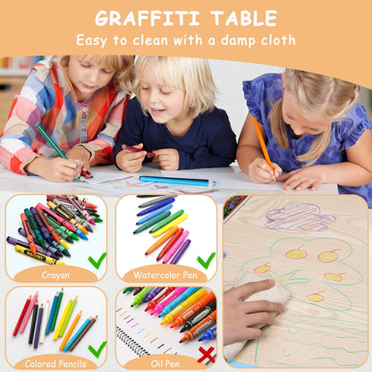 Arlopu Toddler Table and Chair Set Height Adjustable, Kids Activity Table for Reading, Drawing, Eating, Studying, Max 220lbs