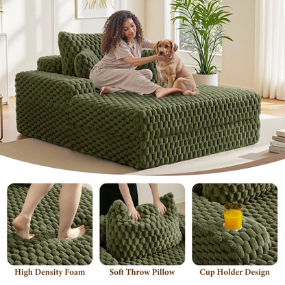 ATHOPE 53"W Oversized Chaise Lounge Chair Indoor, Corduroy Couch Chair with Pillows, Comfy Reading Chairs with Wide Arms, Upholstered Sleeper Sofa for Living Room, No Assembly Required, Gray