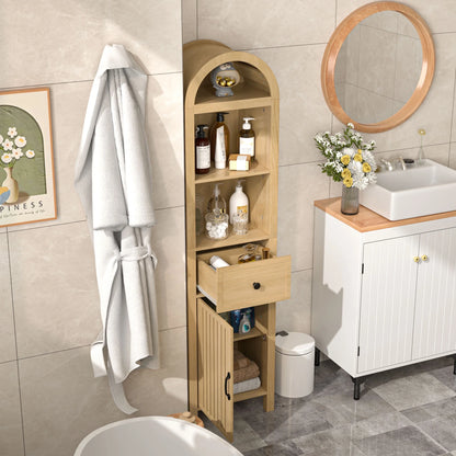 Fiogmub Tall Bathroom Storage Cabinets with Doors and Shelves, Narrow Tall Linen Cabinet with Drawer
