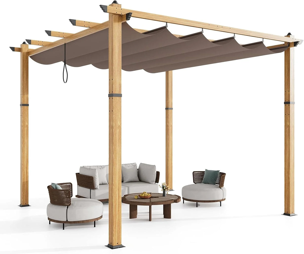 Outdoor Aluminum Pergola with Retractable Canopy, Reinforced 4-Sided Base, Waterproof & UV-Resistant Adjustable Roof, Modern Design for Patio, Deck, Backyard, and Garden