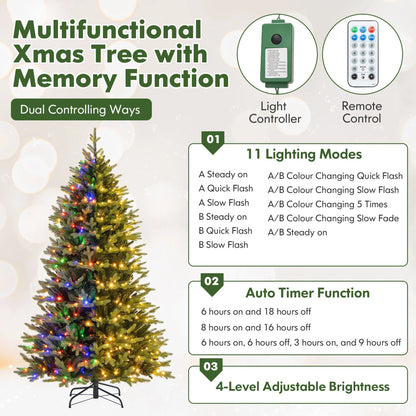 Costway 5 FT Pre-Lit Christmas Tree Hinged with 250 Multi-color Lights & 844 Branch Tips