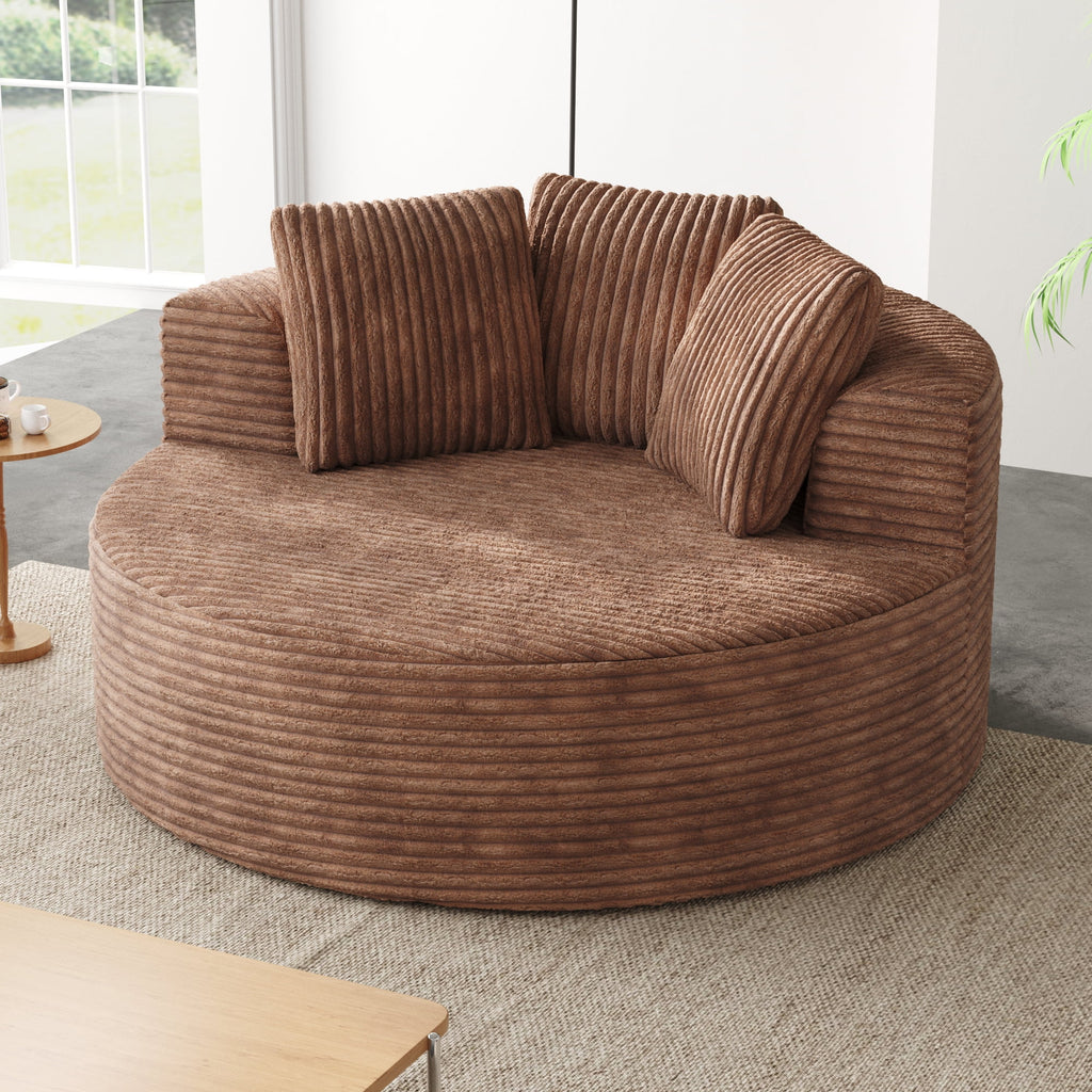 Sodrens Oversized Chaise Lounge Chair Indoor,Upholstered Sofa Bed with Throw Pillows and Armrests,Sleeper Chair for Living Room,Bedroom,Brown,Corduroy