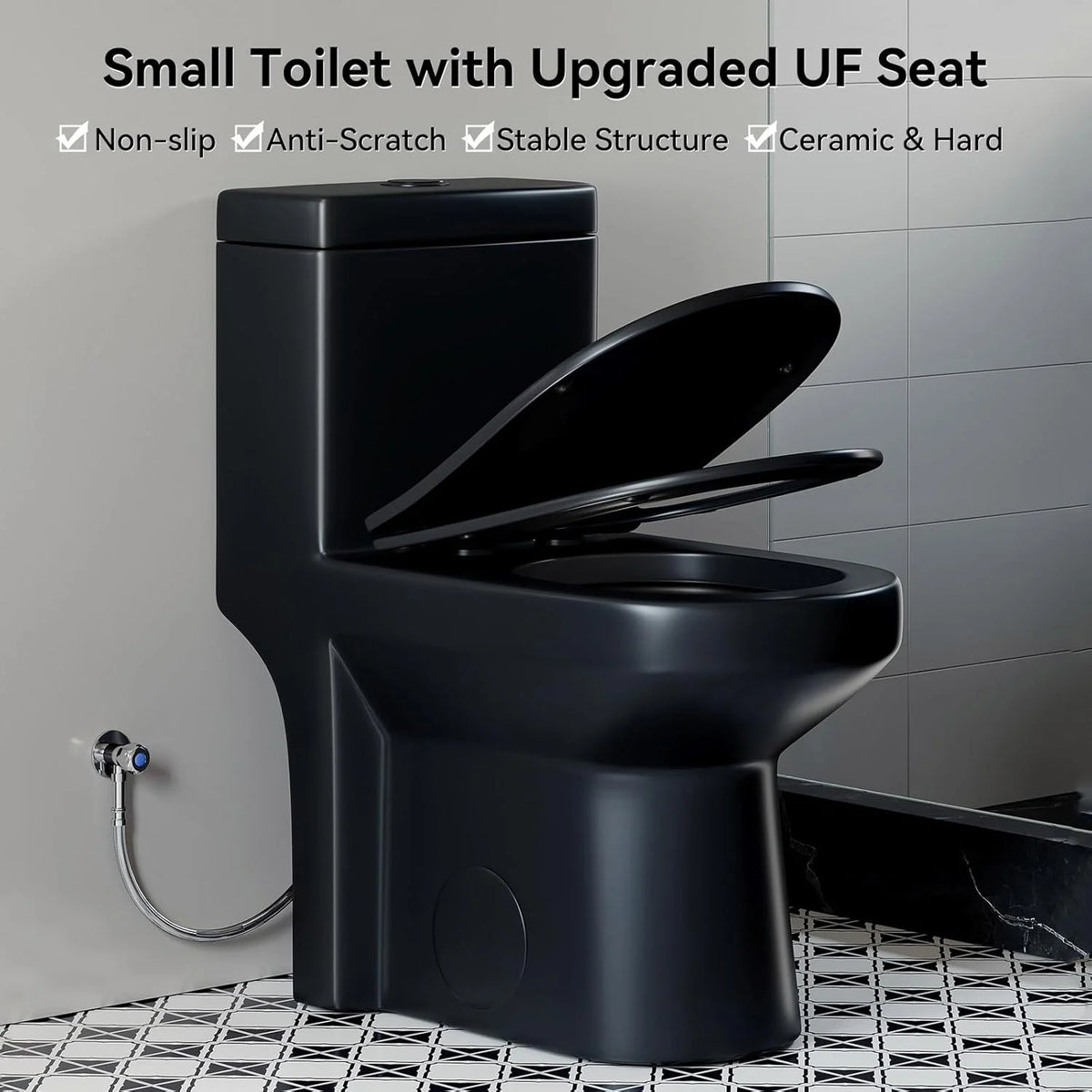 Small One Piece Toilet with Soft Closing & UF Seat,1.1/1.6 GPF Dual Flush 12'' Rough-In Matte Black