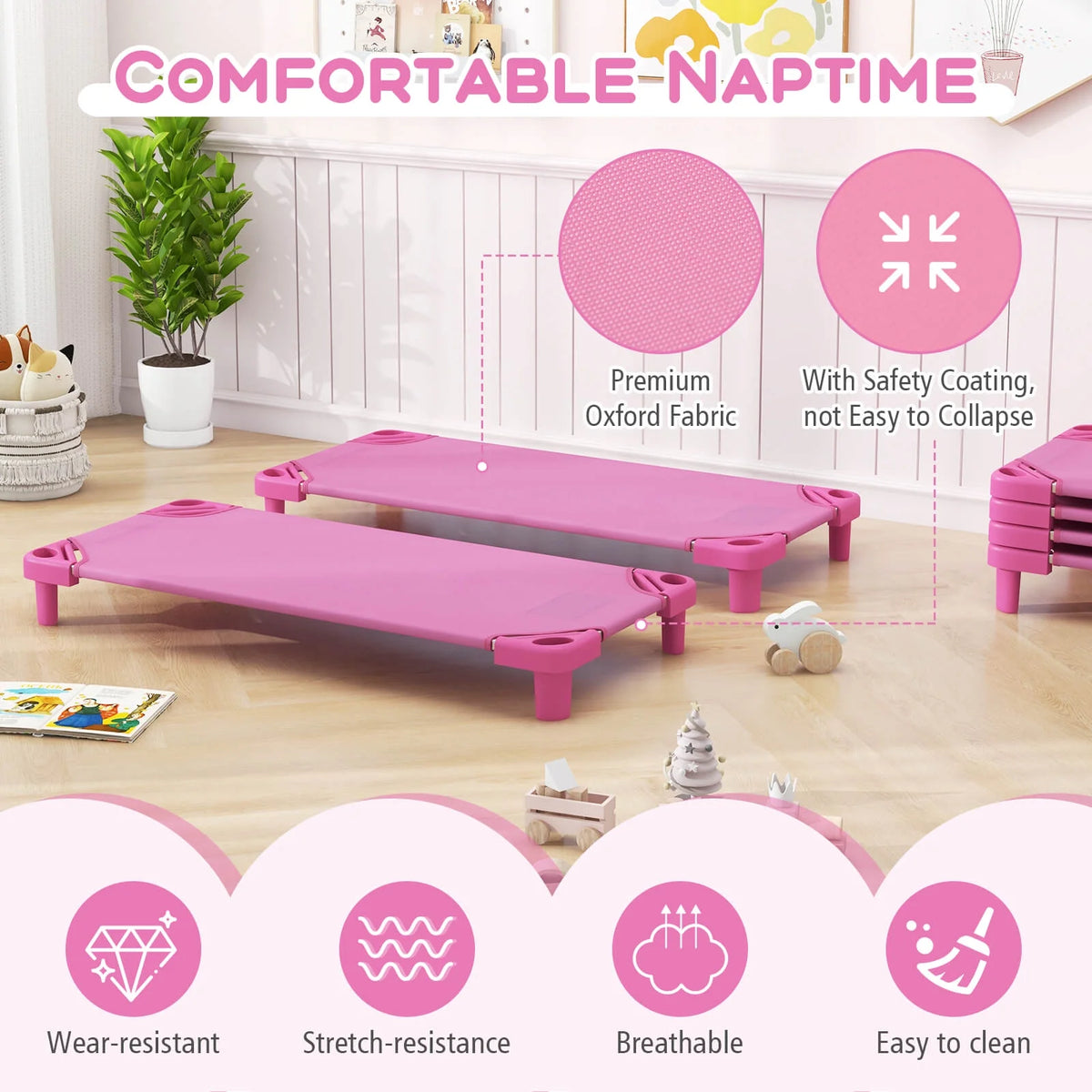 Costway Pack of 6 Kids Stackable Naptime Cot 52'' L x 23'' W Daycare Rest Mat Blue