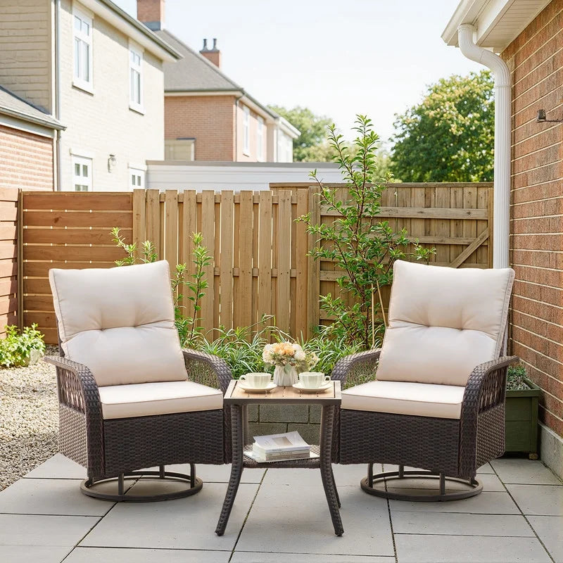 Lacoo 3 Piece Outdoor Bistro Set Patio 360�� Swivel Rocking Chairs & Table All-Weather Rattan High Back Conversation Set for Backyard Porches Garden