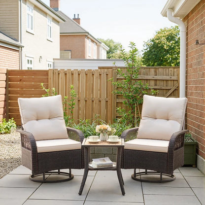 Lacoo 3 Piece Outdoor Bistro Set Patio 360�� Swivel Rocking Chairs & Table All-Weather Rattan High Back Conversation Set for Backyard Porches Garden