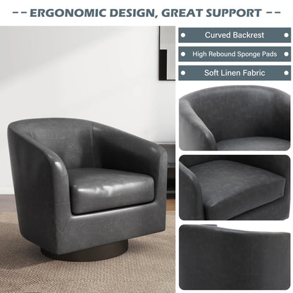 UIXE Swivel Accent Chair, Upholstered Fabric Barrel Chair for Living Room, Small Single Sofa Bedroom Reading Seat, Light Gray