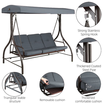 Arlopu 3 Person Porch Swing Outdoor Converting Canopy Swing Glider with Canopy