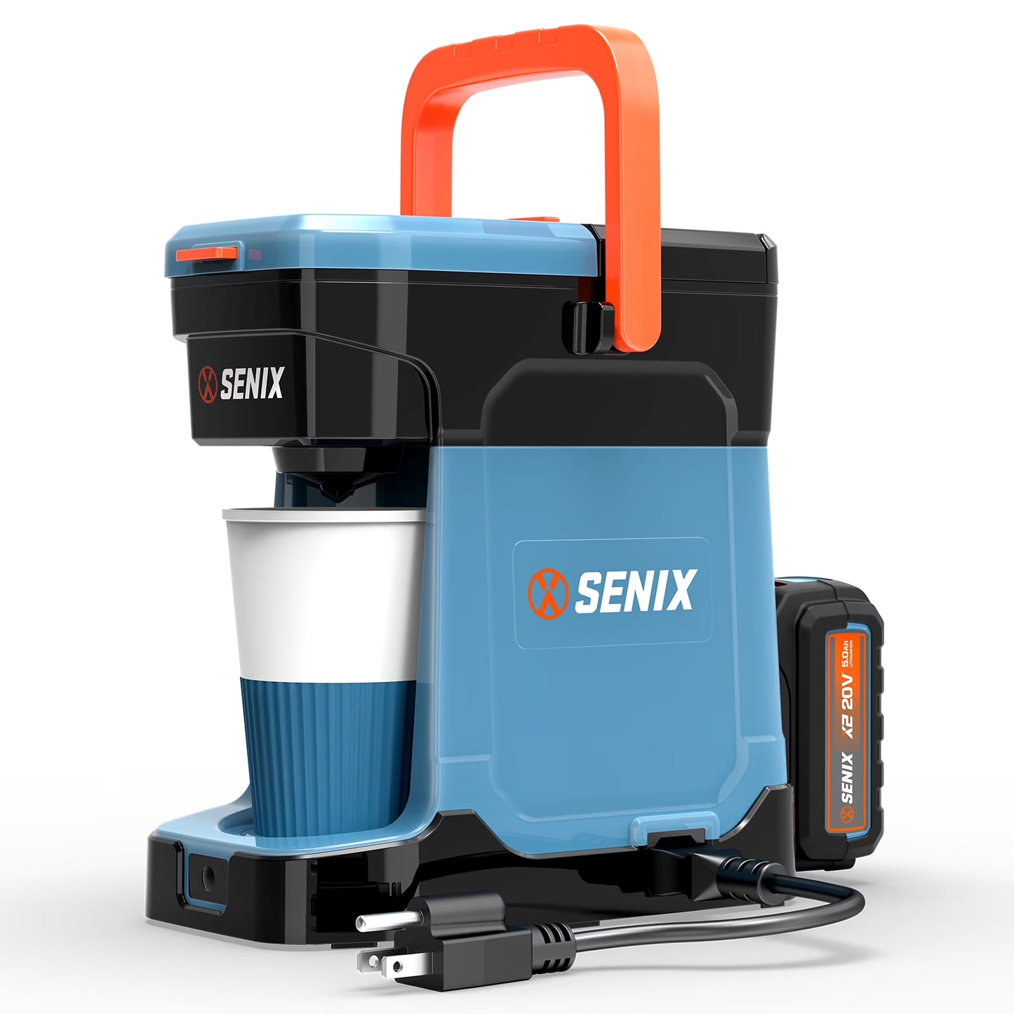 SENIX Single Serve Coffee Maker, Plug-in & Battery Coffee Machine, 8oz, Compatible with K-Cup, Grounds, Pods for Travel, Camping, Outdoor, Home, Job Sites �� Includes Battery & Charger