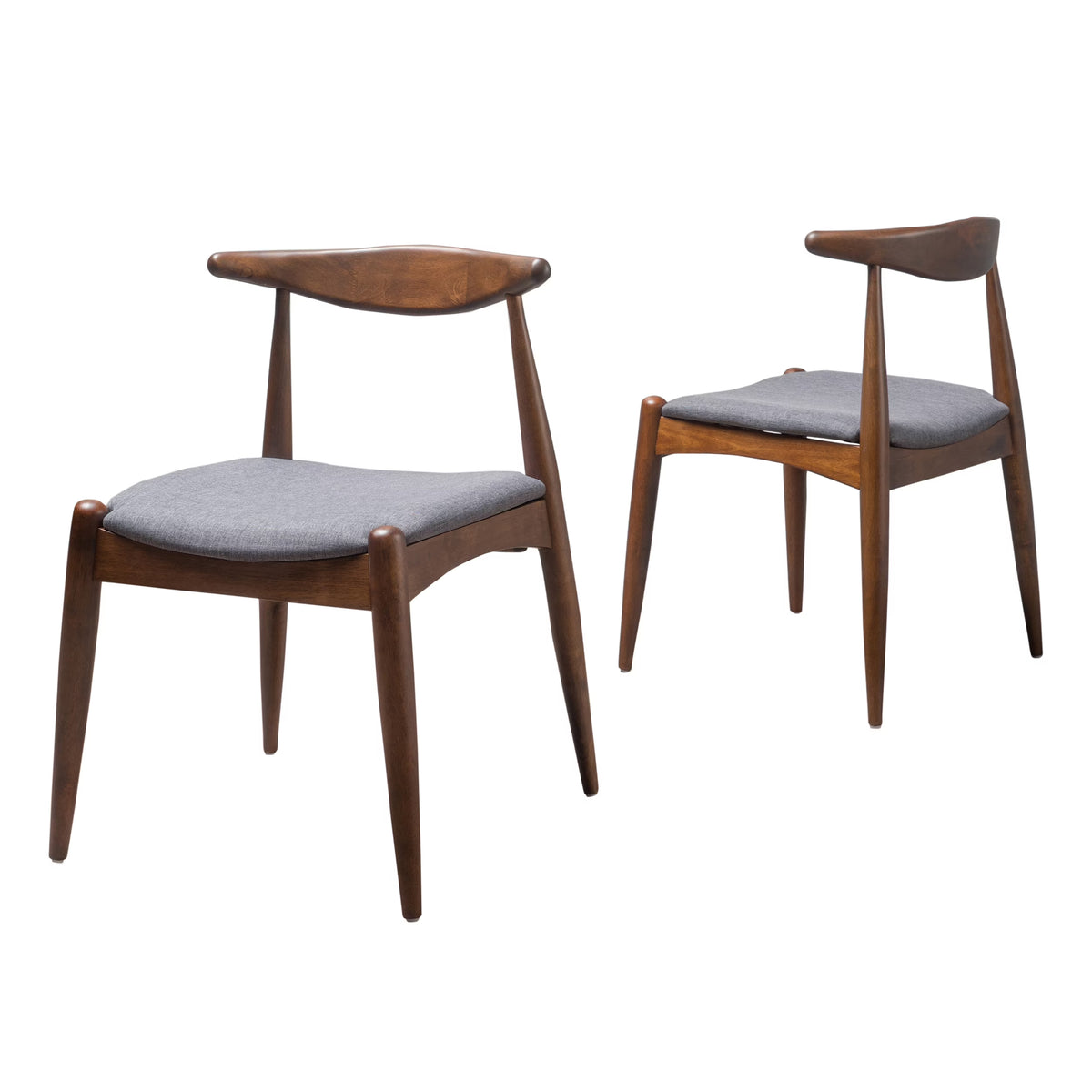 GDF Studio Virgil Mid Century Modern Fabric Upholstered Dining Chairs, Set of 2, Charcoal and Walnut