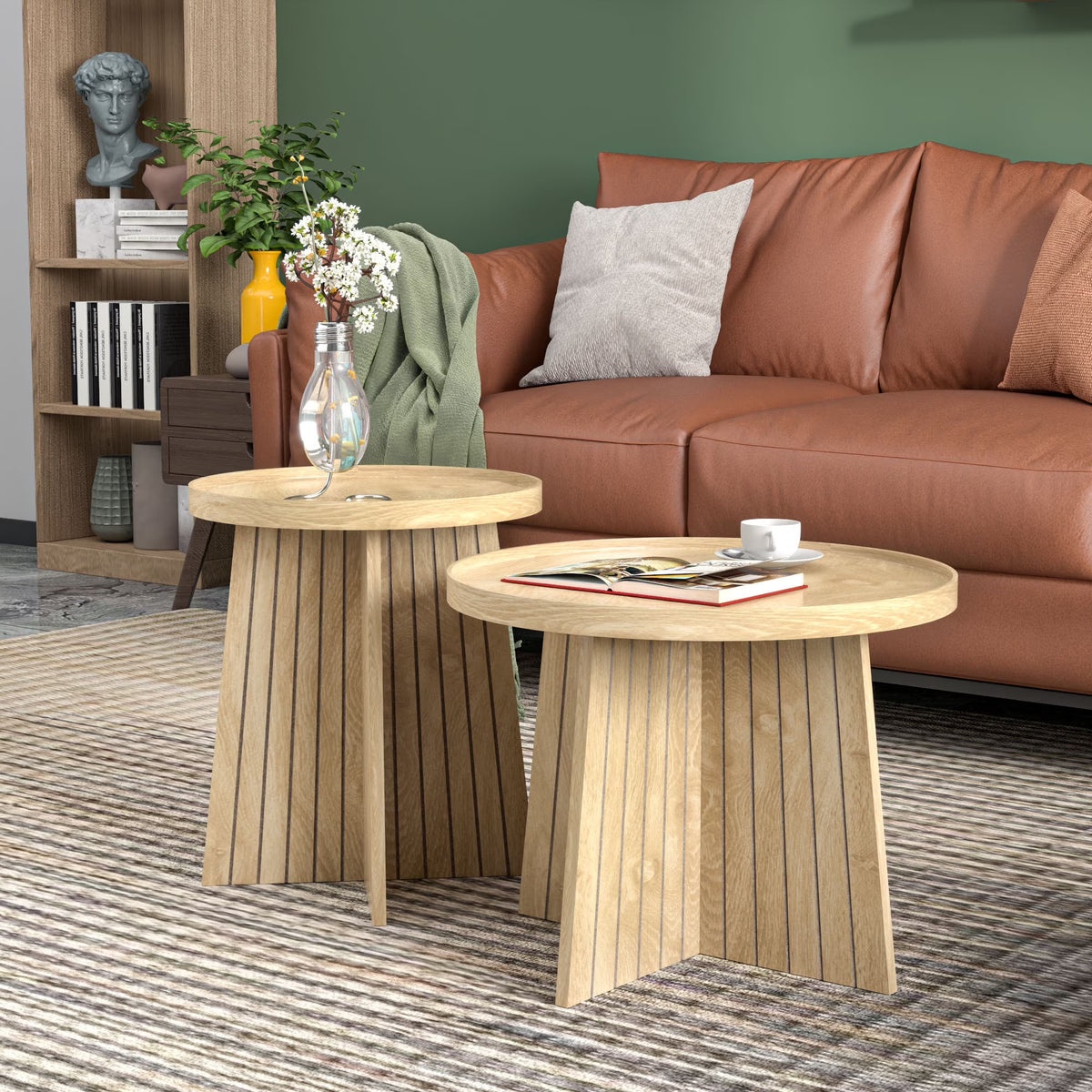 Round Coffee Table, Nesting Coffee Tables Set of 2, Circular Coffee Table