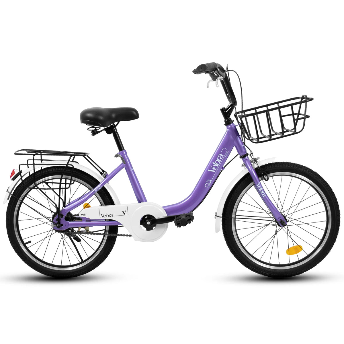 20 Inch Kids Bike for Boys Girls, 1 Speed Children Bicycle with Basket, Rear Seat, Chain Guard, Coaster Brake and V-Brake, Steel Frame Kids Bike for Ages 6-12 Years Old Birthday Gift, Purple