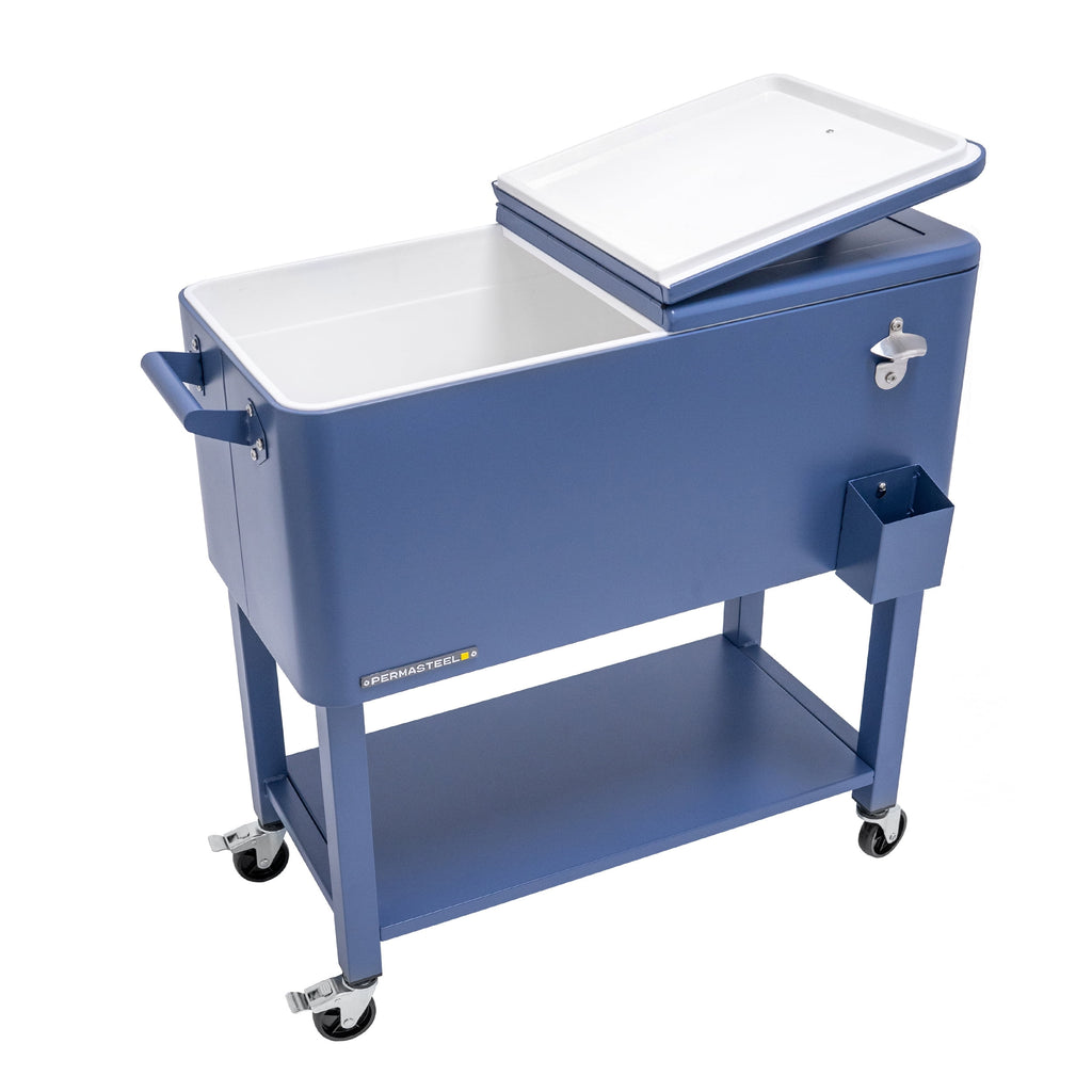 Permasteel 80-Qt Outdoor Steel Patio Cooler with Removable Basin, Rolling Cooler with Wheels, Teal Green