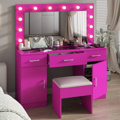 Ktaxon Large Makeup Vanity, Vanity Table Set w/ Visible Glass Top w/ Charging Station, White