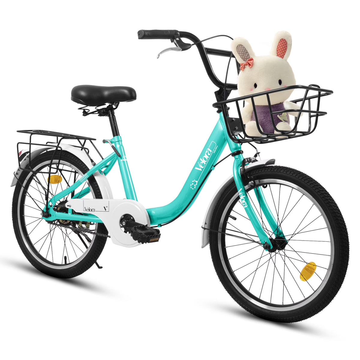 20 Inch Kids Bike for Boys Girls, 1 Speed Children Bicycle with Basket, Rear Seat, Chain Guard, Coaster Brake and V-Brake, Steel Frame Kids Bike for Ages 6-12 Years Old Birthday Gift, Purple