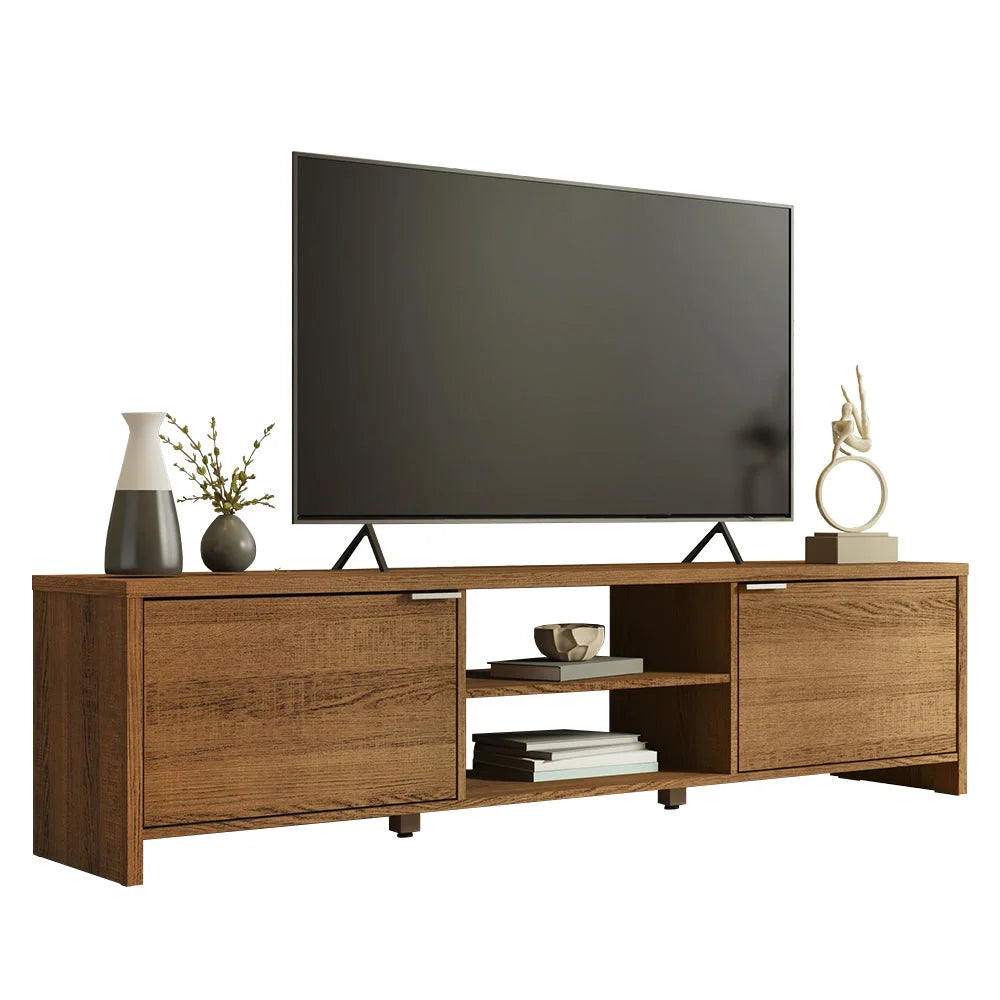 Madesa TV Stand Large Media Console with Cable Management for 65, 75 Inch Media Storage Gaming Living Room Entertainment Center Modern Wooden Television Cabinet - Black