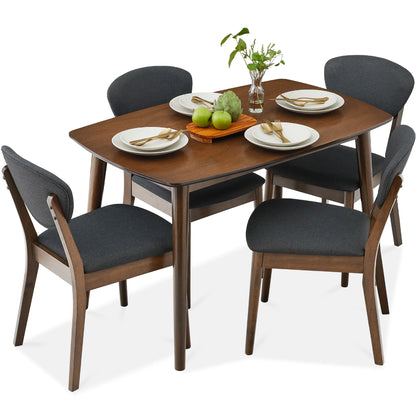 Best Choice Products 5-Piece Compact Wooden Mid-Century Modern Dining Set w/ 4 Chairs, Padded Seat & Back - Walnut/Cream
