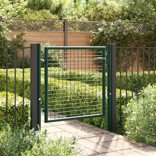 vidaXL Fence Gate Metal Fence Post Garden Gate for Outdoor Patio Steel Green