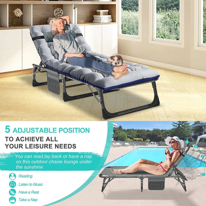 Slsy Folding Lounge Chair, 5-Position Adjustable Outdoor Reclining Chair, Folding Sleeping Bed Cot, Folding Chaise Lounge Chair for Pool Beach Patio Sunbathing