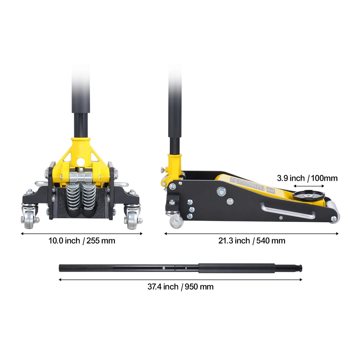 KFFKFF Low Profile Floor Jack, 2 Ton Capacity, Dual Piston Fast Pump, Hydraulic Auto Jack, 3.2"-14.6" Lift Range, Robust for Racing & Heavy Duty Use (Yellow)