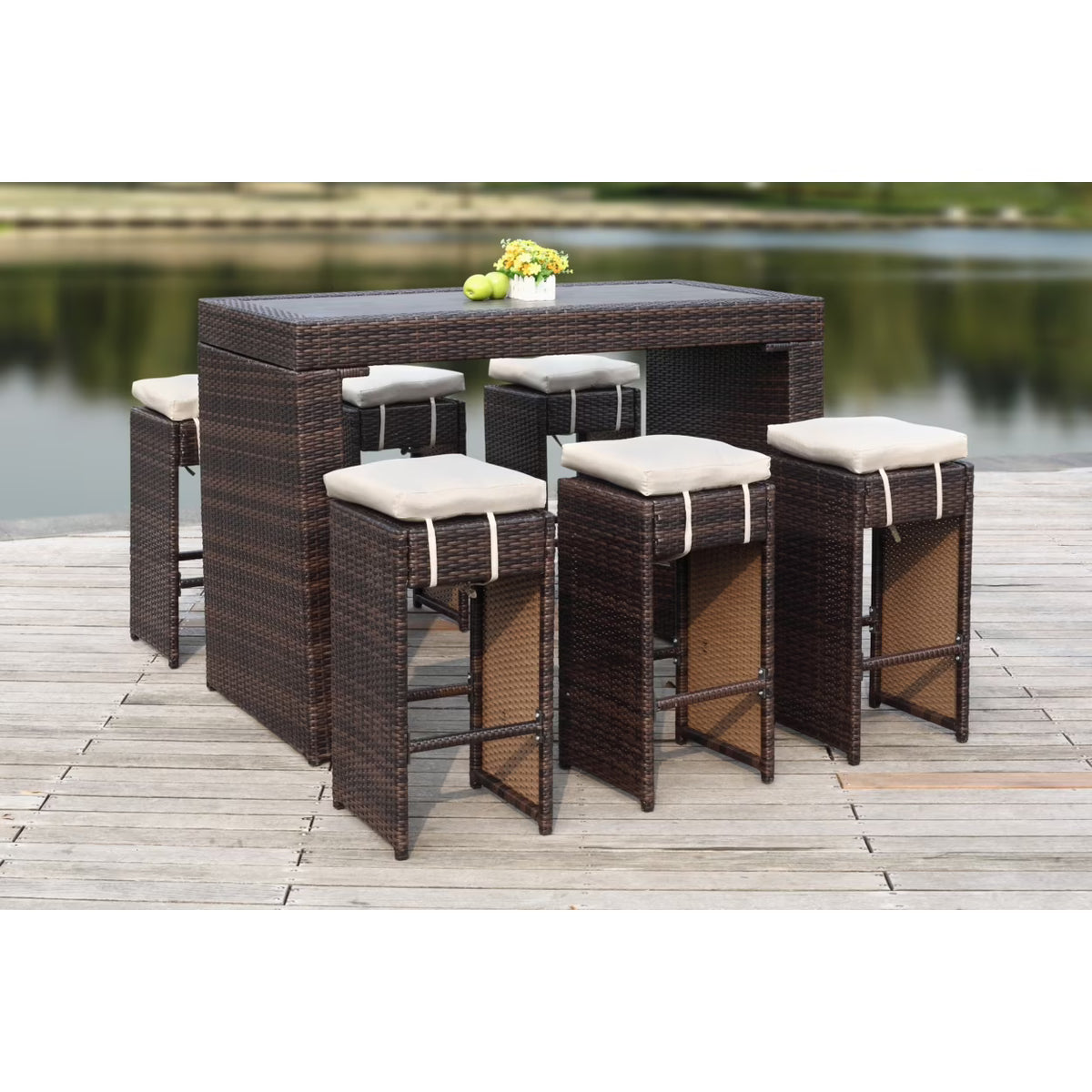 SAFAVIEH Outdoor Collection Sanders Outdoor Bar Set Titanium/Sand
