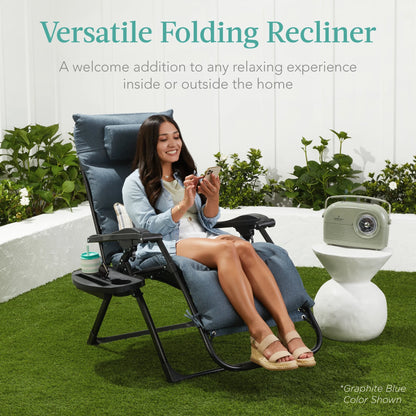 Best Choice Products Oversized Zero Gravity Chair, Folding Recliner w/ Removable Cushion, Side Tray - Fossil Gray