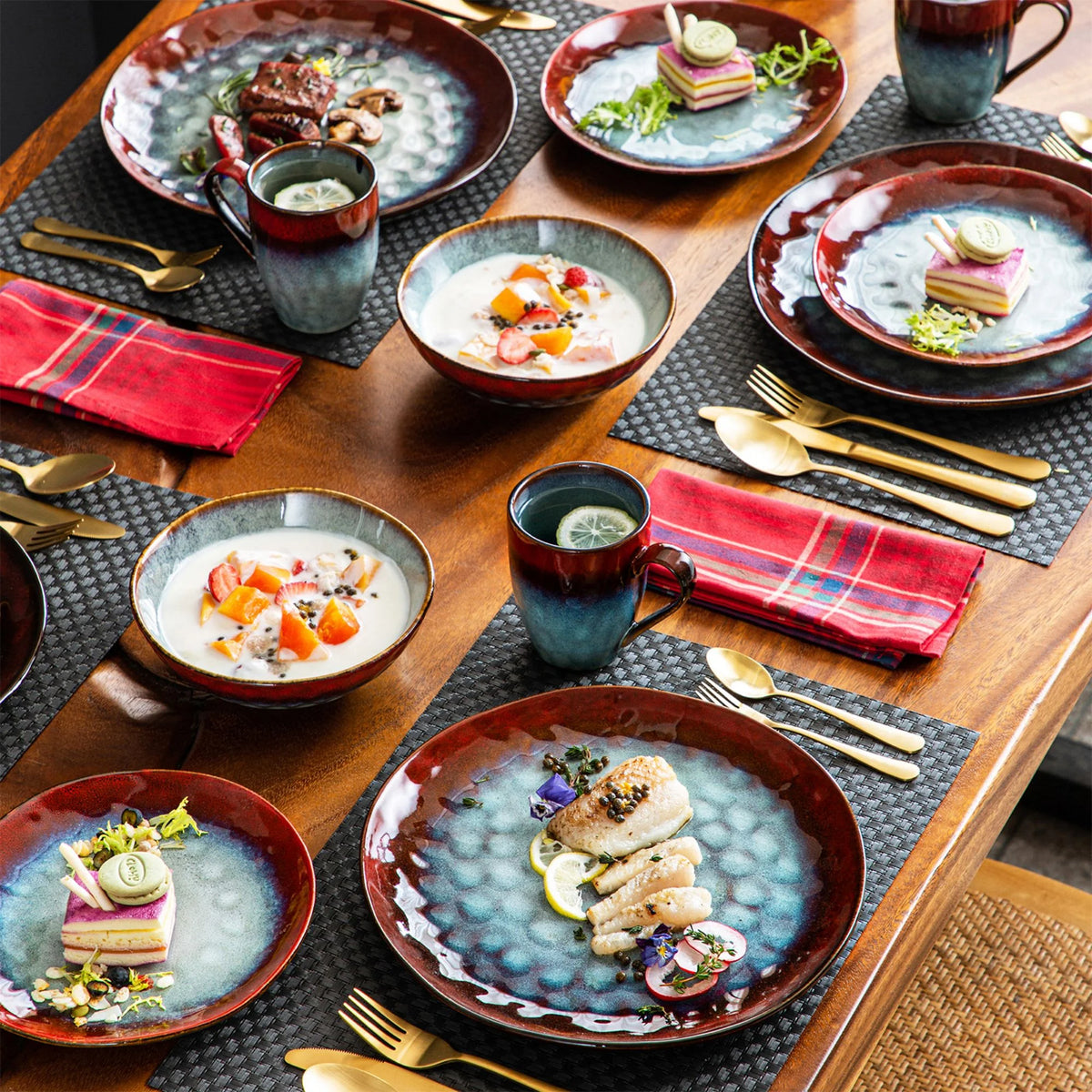 Vancasso,16-Piece Stoneware Dinnerware Set, Blue Dinner Set, Service for 4