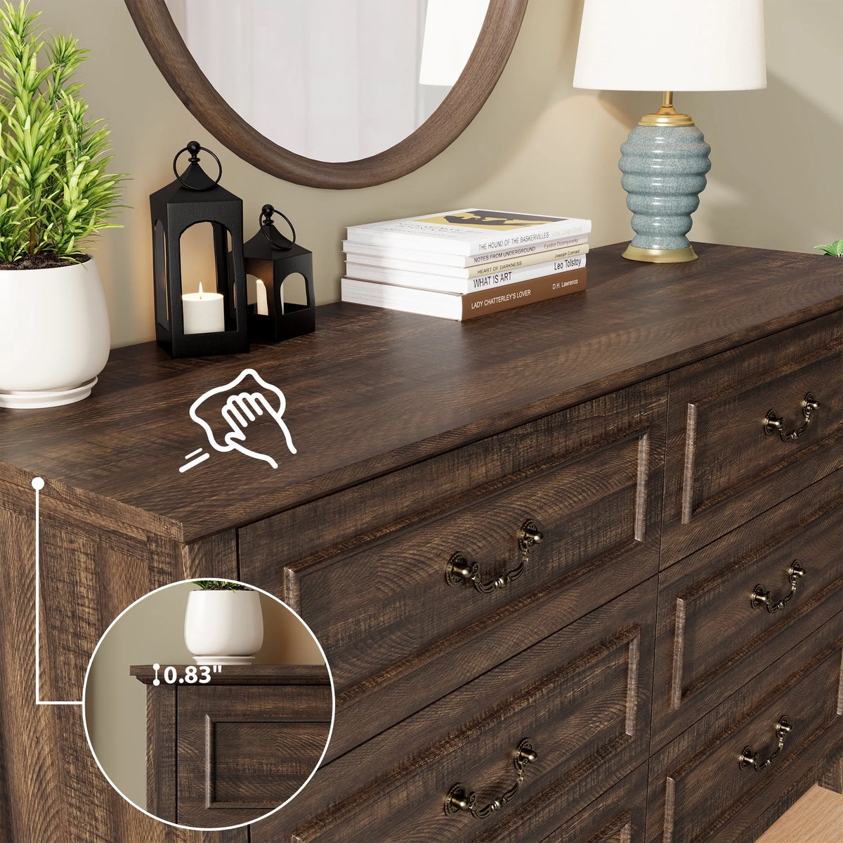 GIKPAL White Dresser for Bedroom, 6 Drawers Wood Dresser with Antique Handles, Farmhouse Rustic Chest of Drawers for Bedroom, Living Room, Entryway & Hallway