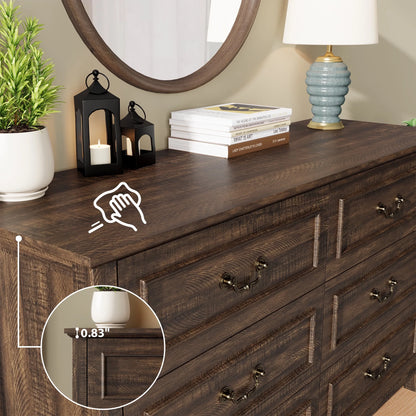 GIKPAL White Dresser for Bedroom, 6 Drawers Wood Dresser with Antique Handles, Farmhouse Rustic Chest of Drawers for Bedroom, Living Room, Entryway & Hallway