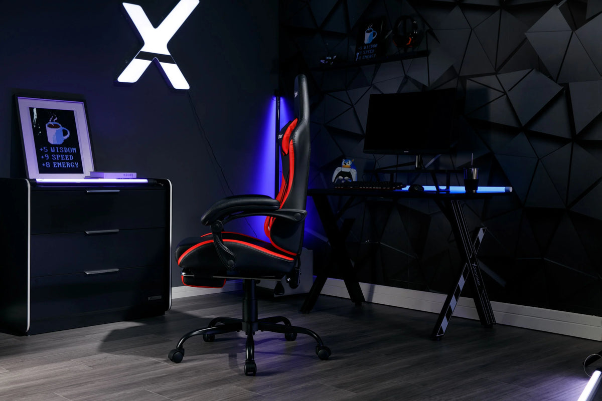 X Rocker Apex PC Gaming Chair with Massage Function and Footrest, Red