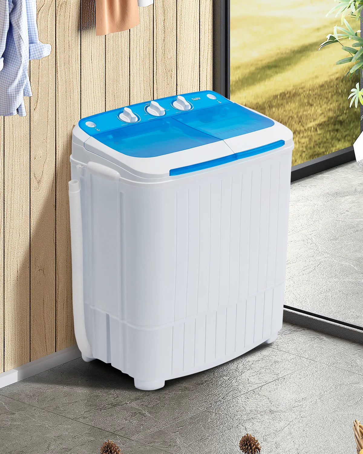 TABU 16.5lbs Portable Washing Machine,Electric Twin Tub Wash&Spin Combo,Semi-Automatic Washer,Gray