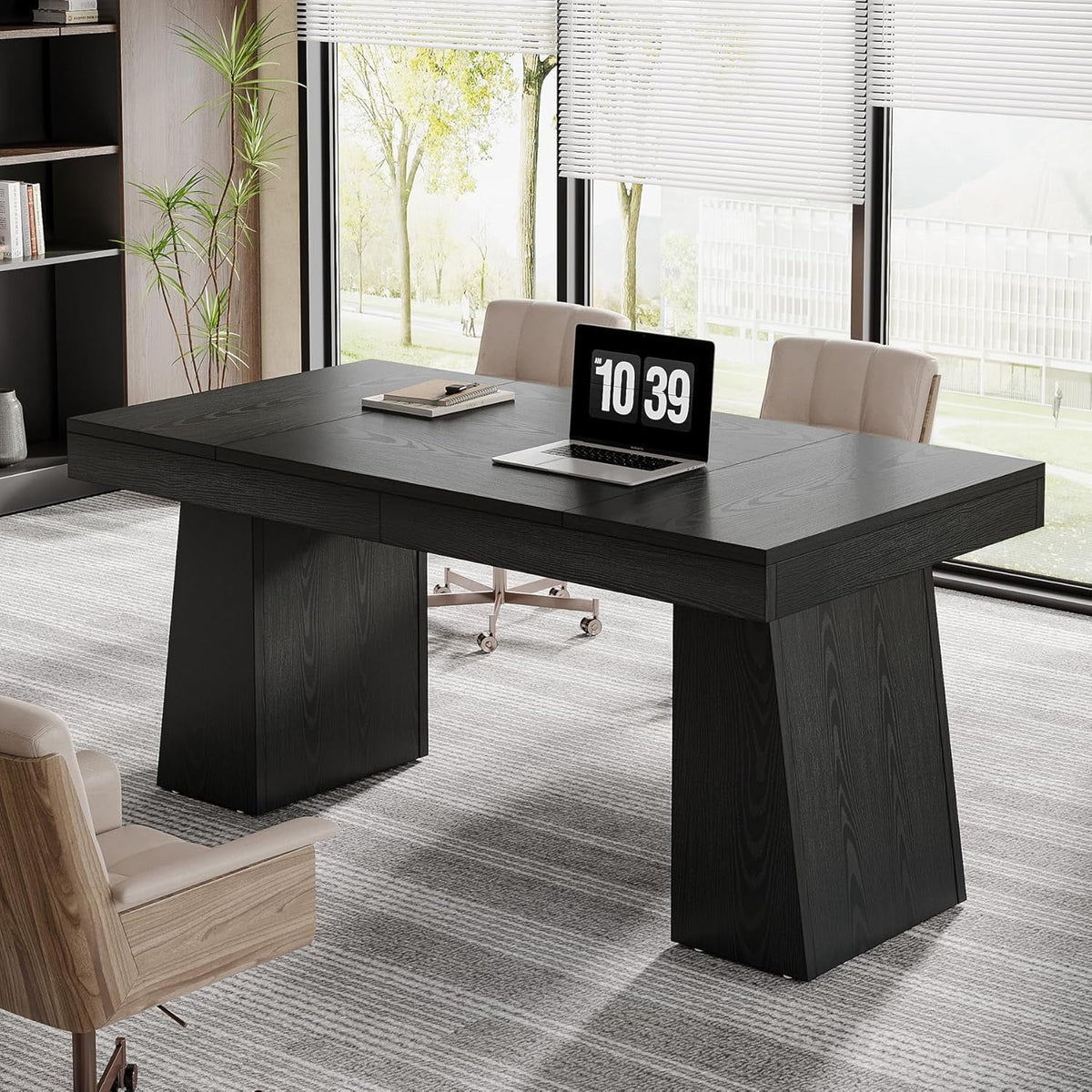Tribesigns 55 Inches Executive Desk, Mid-Century Modern Home Office Desk with Double Trapezoid Base